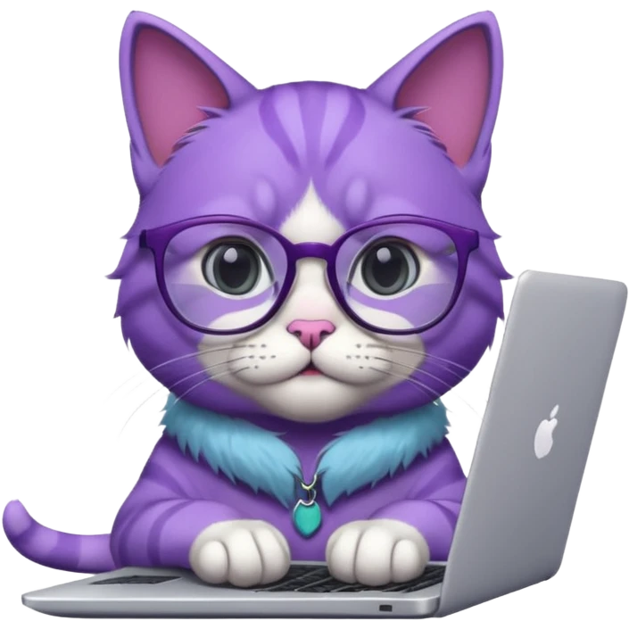 smart purple cat in glasses with laptop emoji