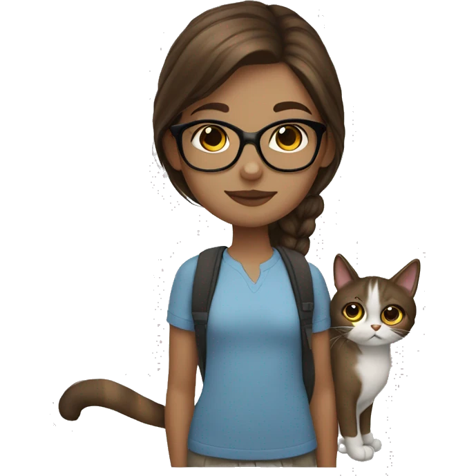 brown hair girl with glasses and a cat emoji