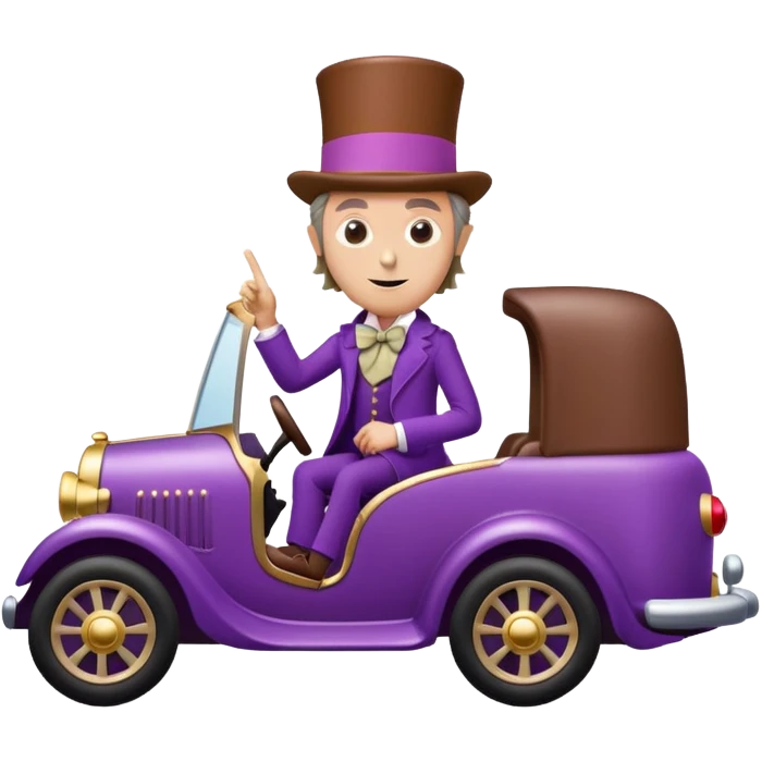 Willy Wonka driving a fancy chocolate car emoji
