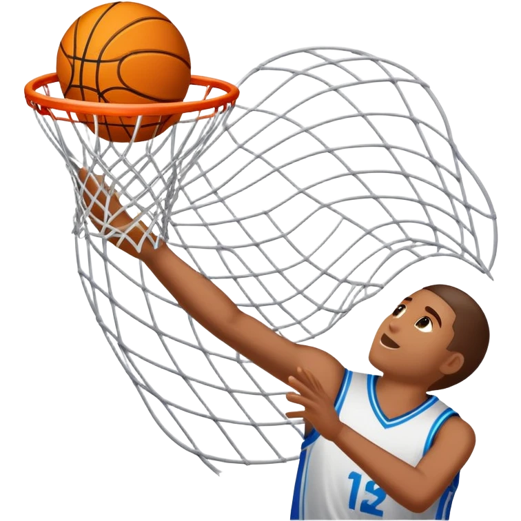 Basketball with sparkle effects around it as it passes through net, celebration moment, iOS emoji style emoji