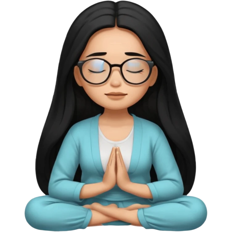 A Mexican woman, tan skin,  with long black hair and big square glasses meditating  emoji