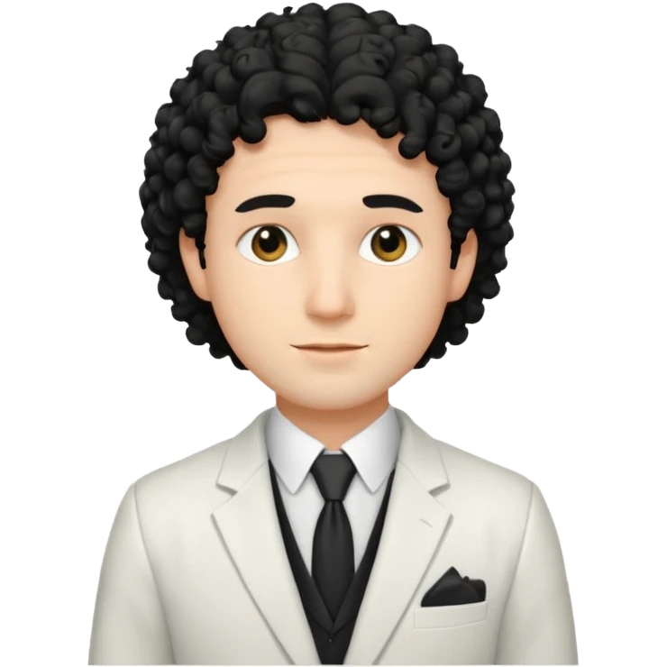 Cockasian guy with black curly hair and black eyes wearing a White simple suit guy  emoji