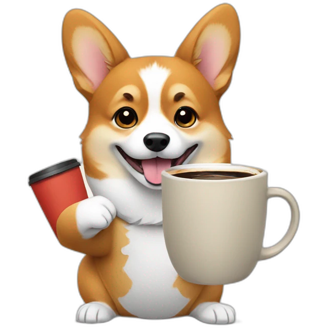 corgi holding a cup of coffe with his paws emoji