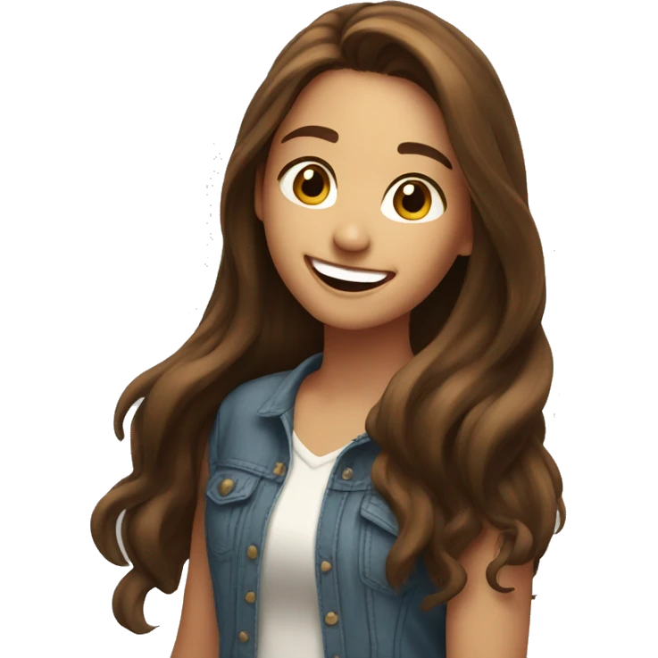 pretty girl wih long brown hair and brown eyes. she is laughing emoji