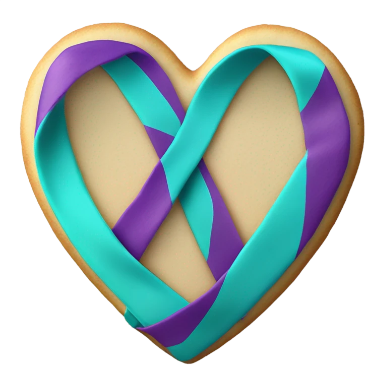 Heart cookie with teal purple support ribbon emoji