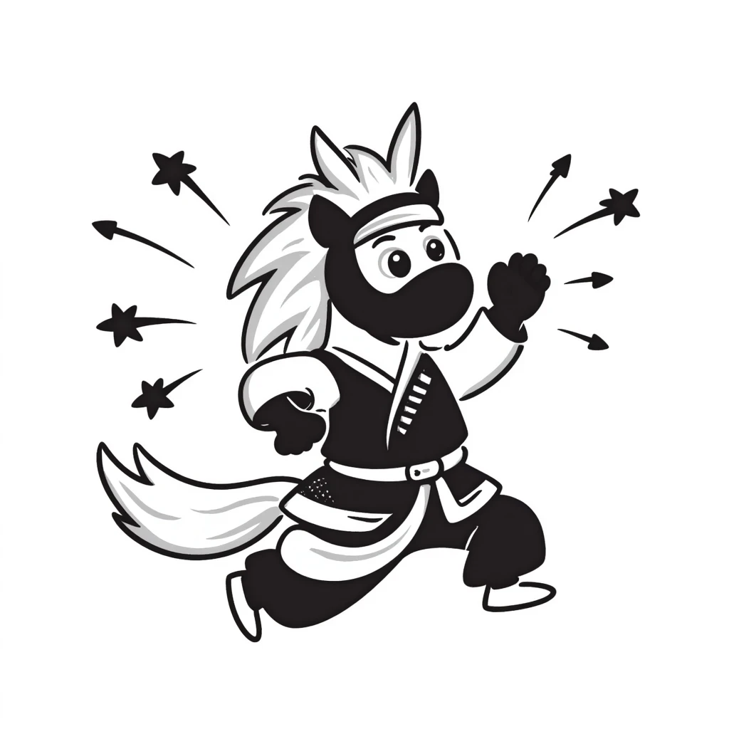 Mystical water horse with ninja outfit, throwing ninja stars emoji