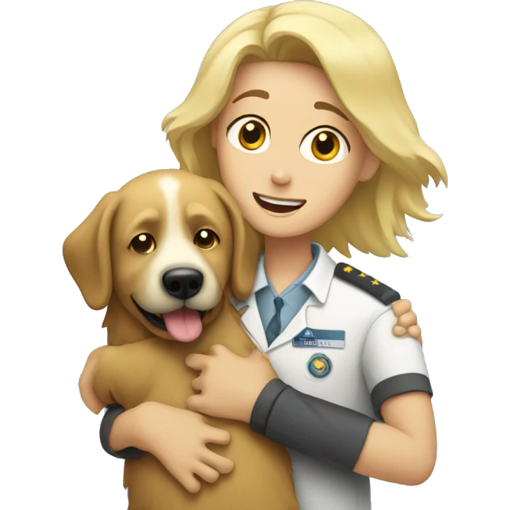 a vet hugging a shaggy blonde dog emoji