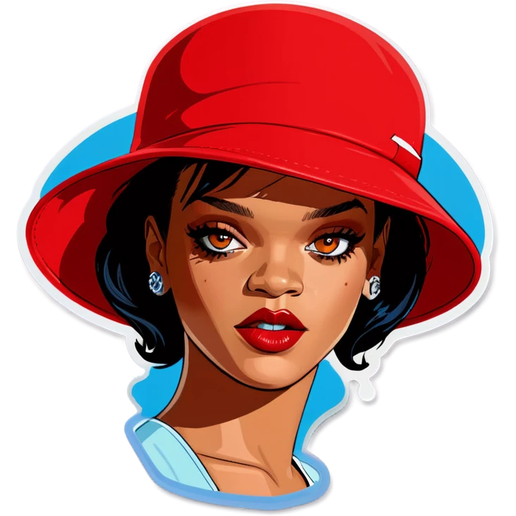 Rihanna wearing a red hat emoji