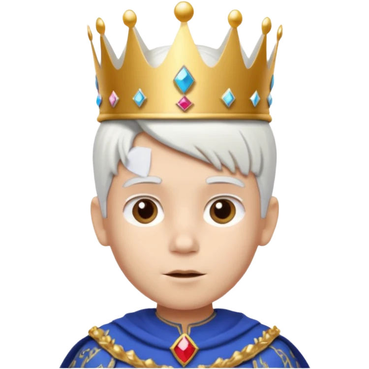 Royal latin Kid boy with wery fancy 3d crown head 3d style only face half rotate head white hair 3d face in rotate emoji