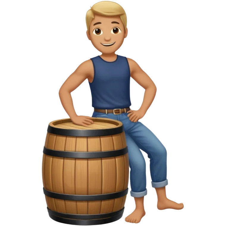 Make him stand up with 1 foot on top of the barrel emoji