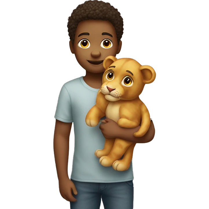little boy holding stuffed lion emoji