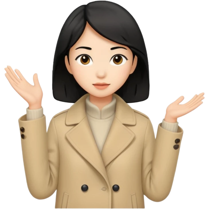 asian young woman black-haired in beige coat emoji