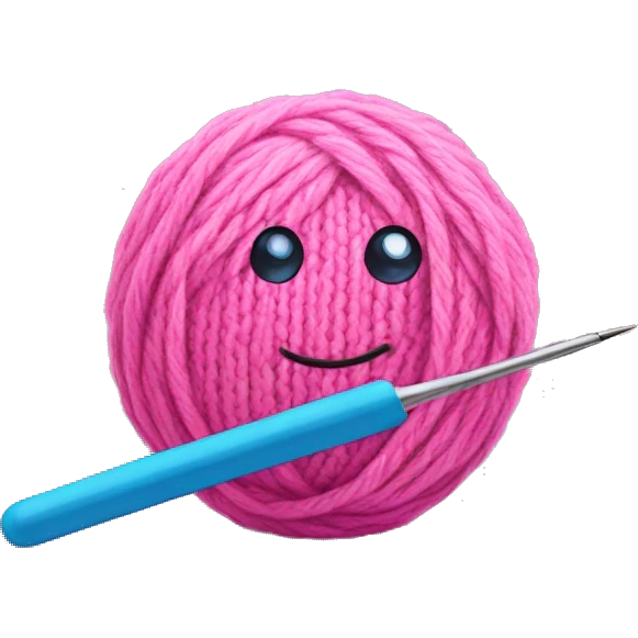 Pink yarn ball with blue crochet hook emoji