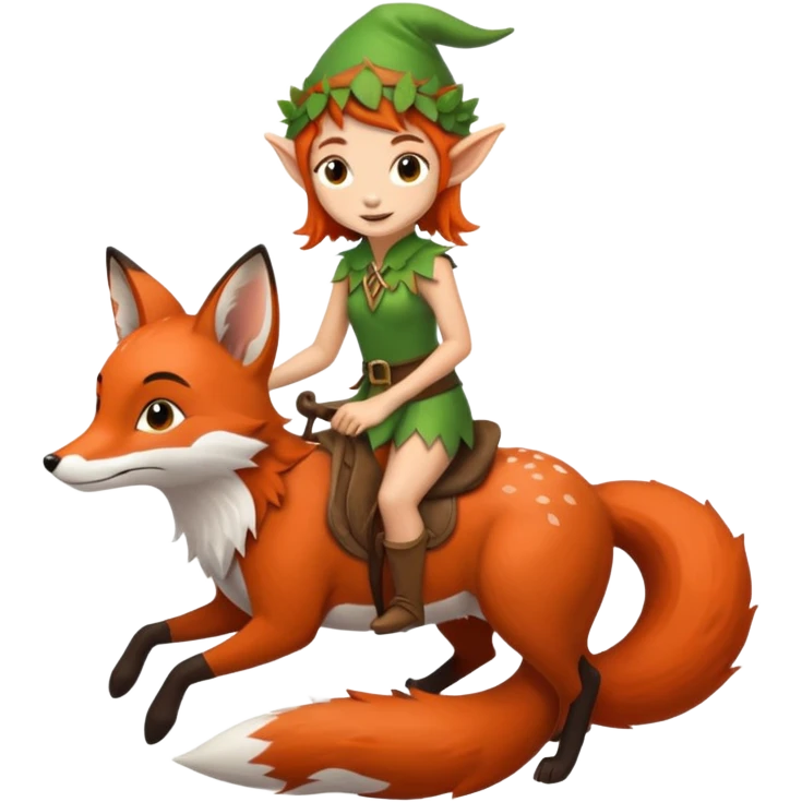 tiny forest elf with freckles riding fox emoji