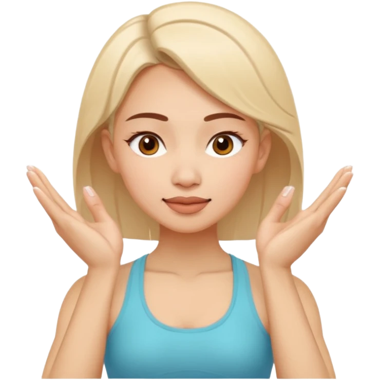 Minimal emoji of a woman performing face yoga, fingers pressing and lifting facial muscles, clear hand-on-face exercise movement, simple wellness icon style, no beauty or medical elements

 emoji