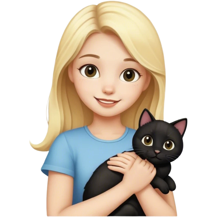 Blonde girl holding a happy black cat emoji