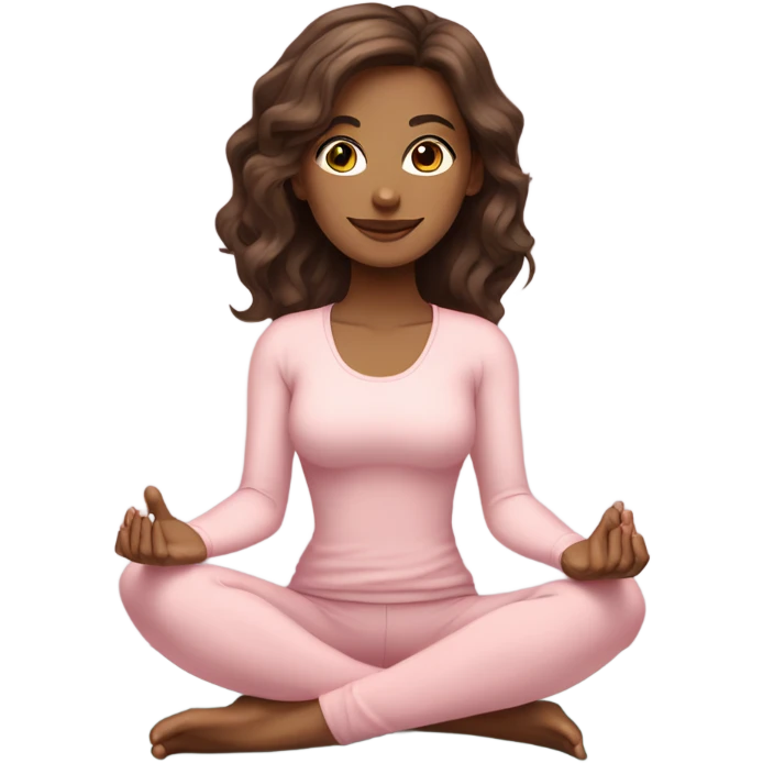 Brunette medium hair yoga beautiful girl in light pink clothes sitting on a yoga mat emoji