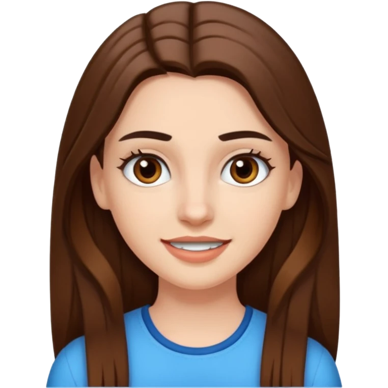 A pretty white girl with long brown hair dark eyebrows and braces emoji