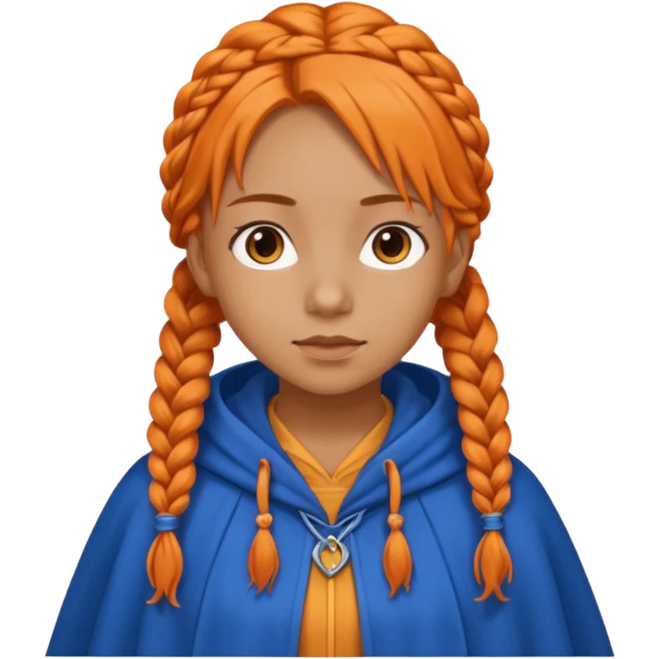 orange braids hair girl, tan skin, wear blue cloak emoji