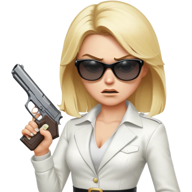 Mafia blondes angry woman in sunglasses, gun ,money , white costume  emoji
