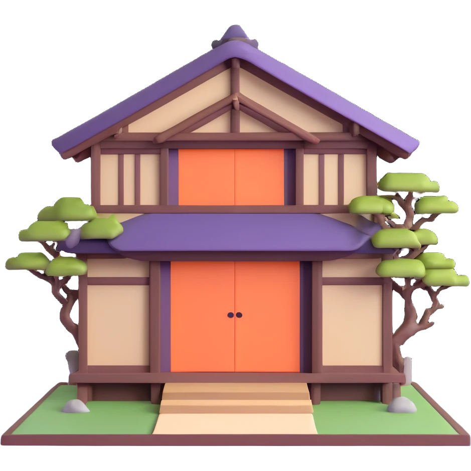 Traditional Japanese house with wooden beams, paper doors, tatami emoji