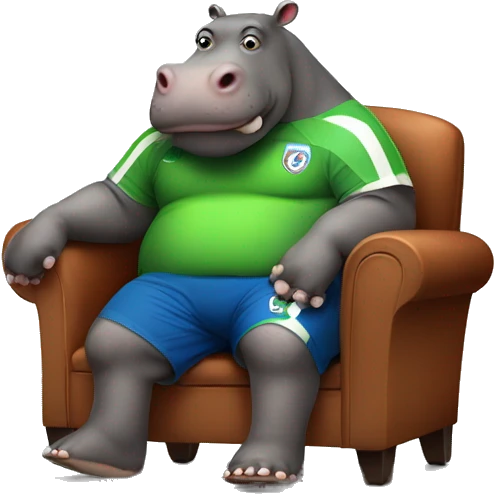 fat hippo as soccer player sit on chair emoji