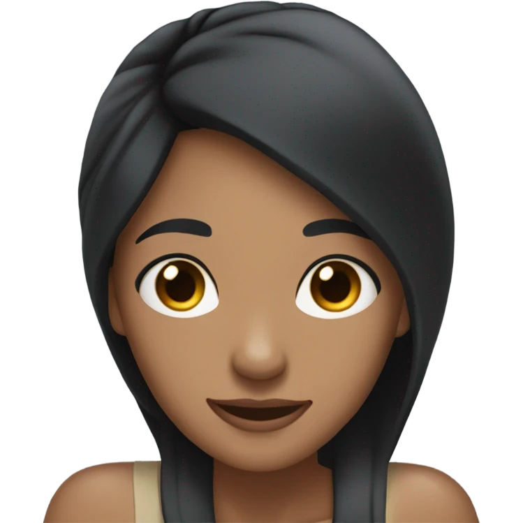 a medium skin coloured woman with black hair and resting her head on her palms as she smiled emoji