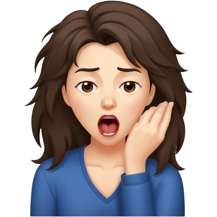 yawning brunette woman with disheveled hair emoji