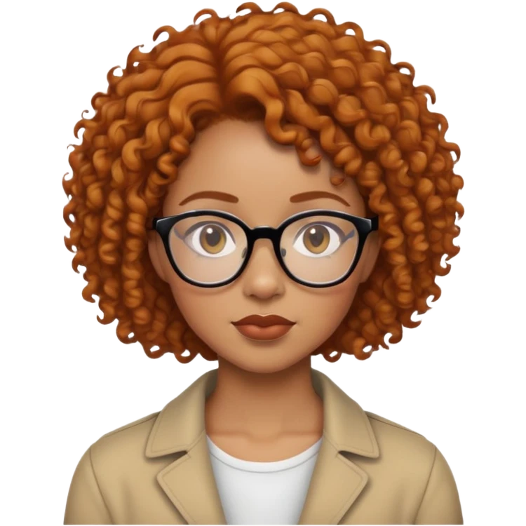 light skin black woman with short ginger curly hair and glasses, neutral expression emoji