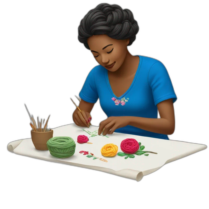 Woman embroidering emoji