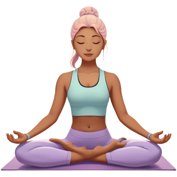 A peaceful person practicing yoga on a calm sea beach at sunrise, in a serene meditative pose. Soft pastel colors surround the scene, with gentle waves in the background and smooth, flowing lines representing balance and tranquility. The atmosphere feels centered and mindful. emoji