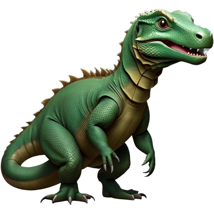 cinematic-komodo-dragon-realistic-full-body-standing-emoji,-massive-scaled-body-poised-with-quiet-power,-rough-textured-skin-dark-green-and-brown,-head-tilted-dramatically,-long-forked-tongue-flicking-out,-simplified-yet-realistic-focused-features,-highly-detailed,-glowing-with-an-almost-sarcastic-glow emoji