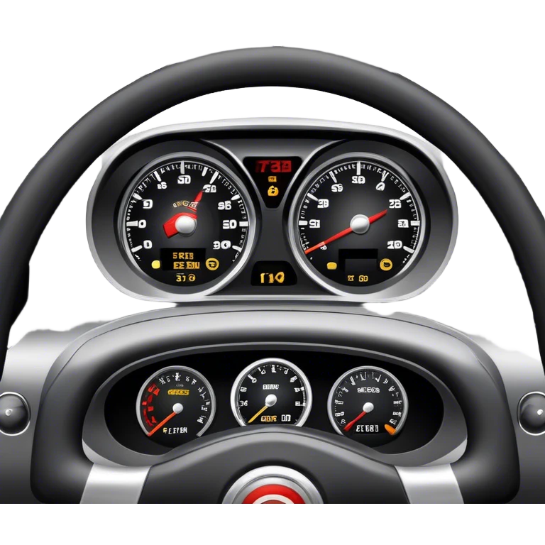 An icon showing a racing game interface, inspired by Grand Turismo. The design features a garage with a selection of high-performance cars, along with race track visuals in the background. Speedometer, lap timer, and other HUD elements add to the excitement. Transparent background emoji