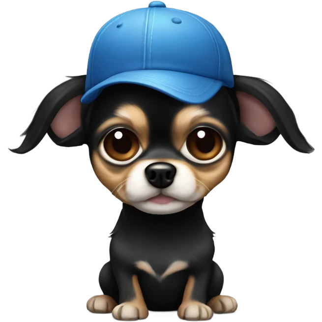 cute all black long haired Chihuahua held by old blue eyes man with goatee and ball cap emoji