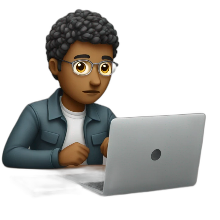 a persona sitted and very focused on his laptop emoji