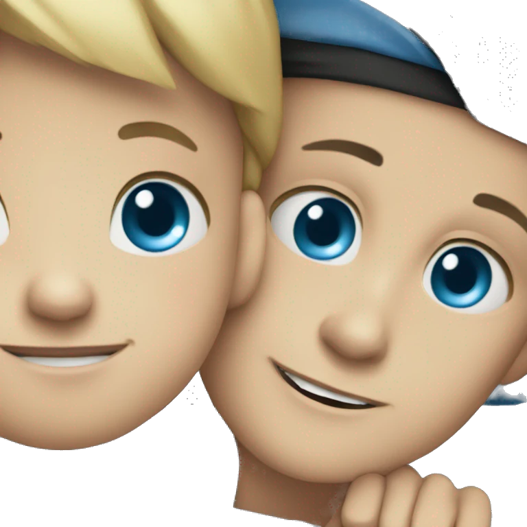 Blue eyed kid hugging a big  emoji