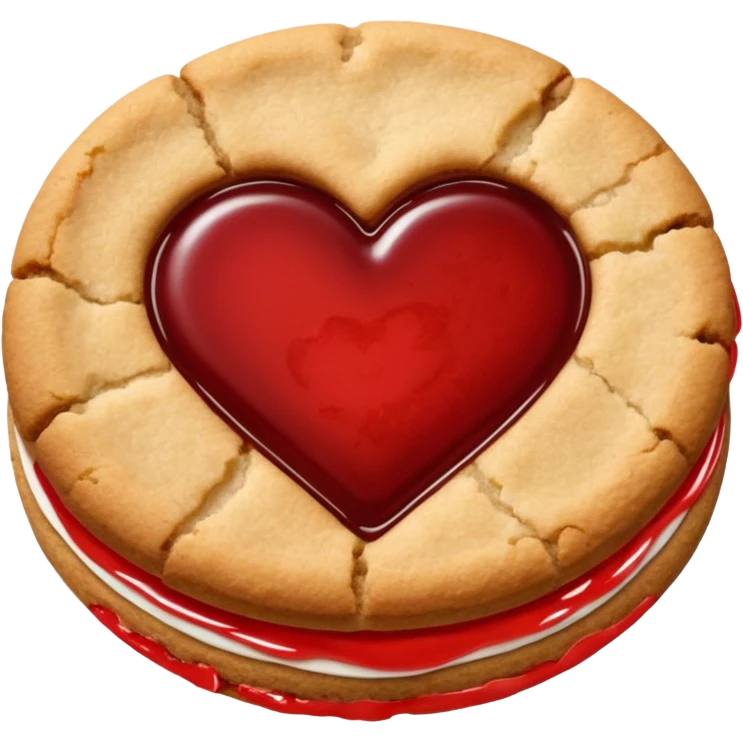 plain cookie with red jam heart in the middle emoji