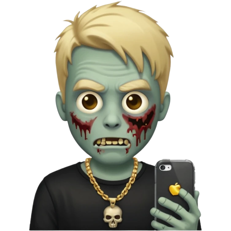 make a iphone emoji who is a zombie man with medium blonde hair with light brown roots, with a black punk shirt and a golden neckless emoji