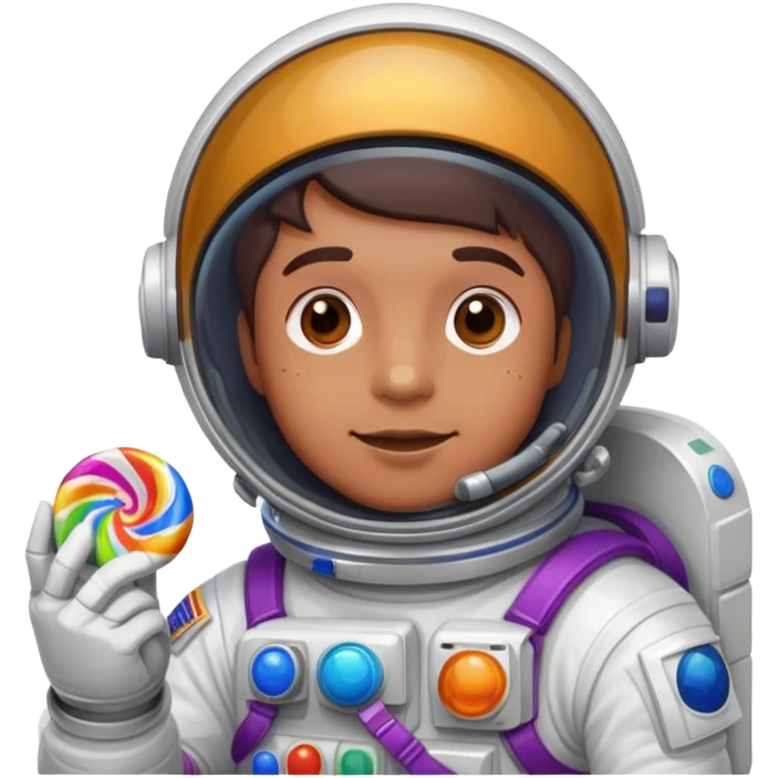 Cosmic astronaut holding a colorful candy, astro runtz emoji