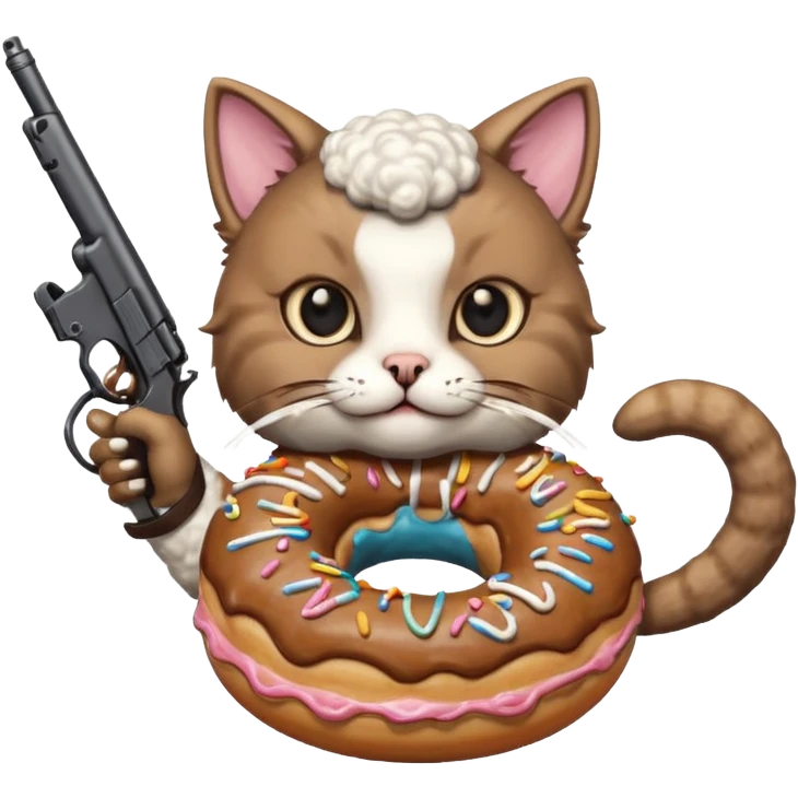 Cat with a sheep head pointing a gun at a donut emoji
