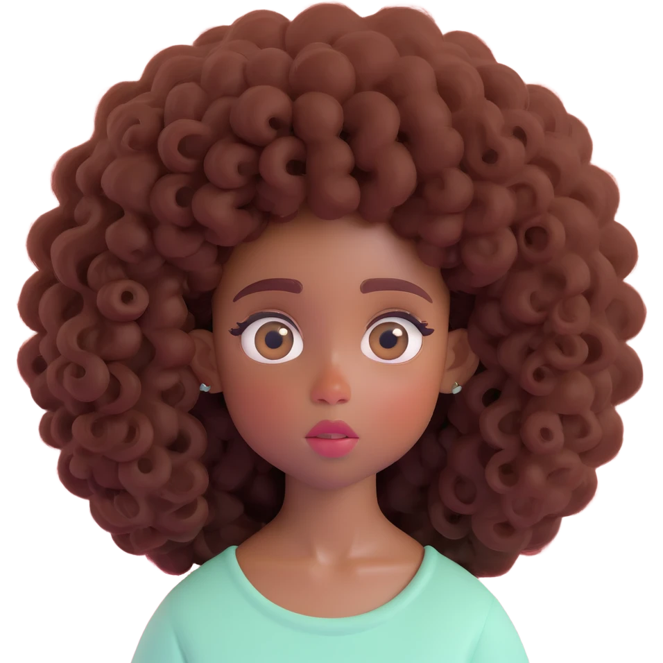 SZA as a 3D Disney/Pixar-style character, digital illustration, cartoon-style portrait, with big expressive eyes, natural hair, and a whimsical touch, soft pastel colors emoji