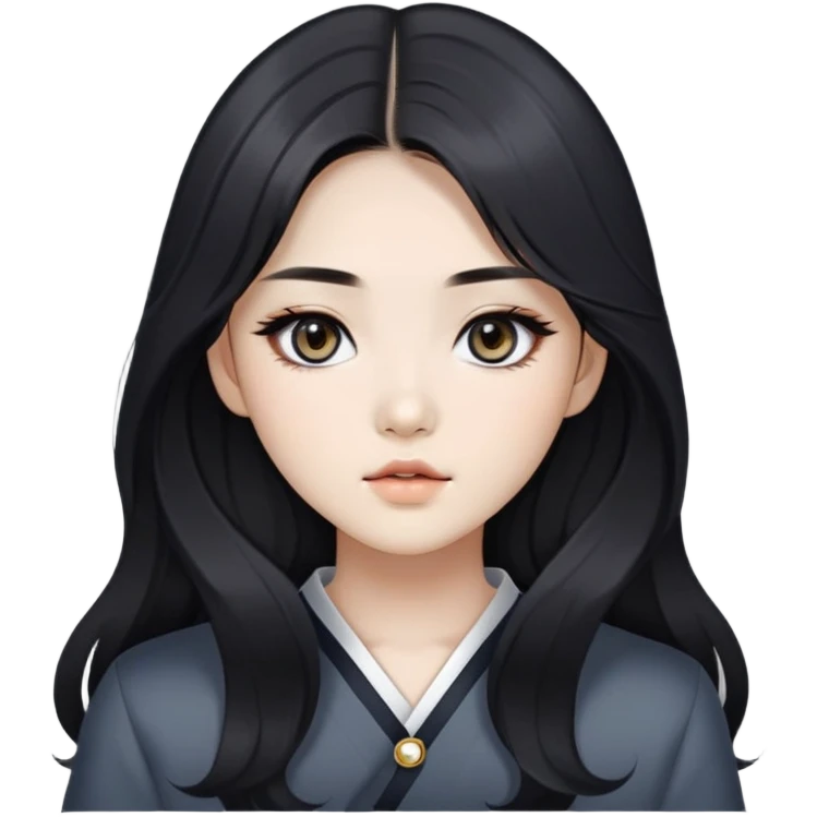 korean girl with lond dark hair and smokey eyes  emoji