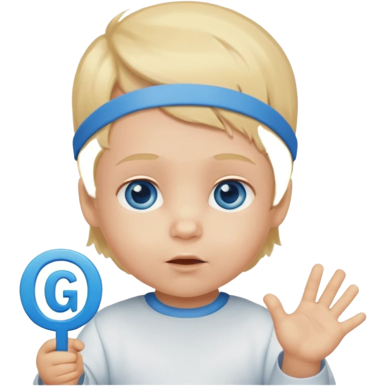 Caucasian blond hair blue eyed baby with a genius sign over it’s head emoji