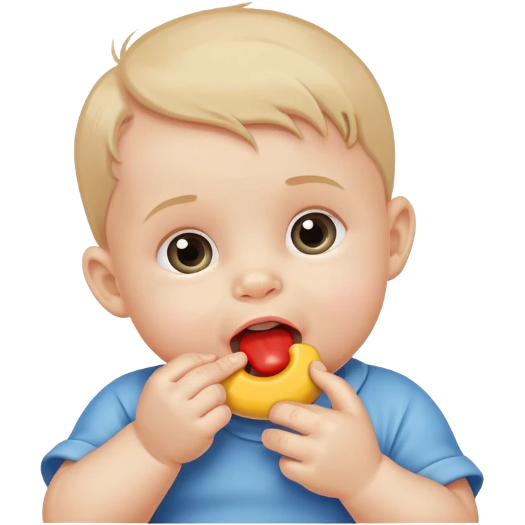 cute baby boy biting teething toy emoji