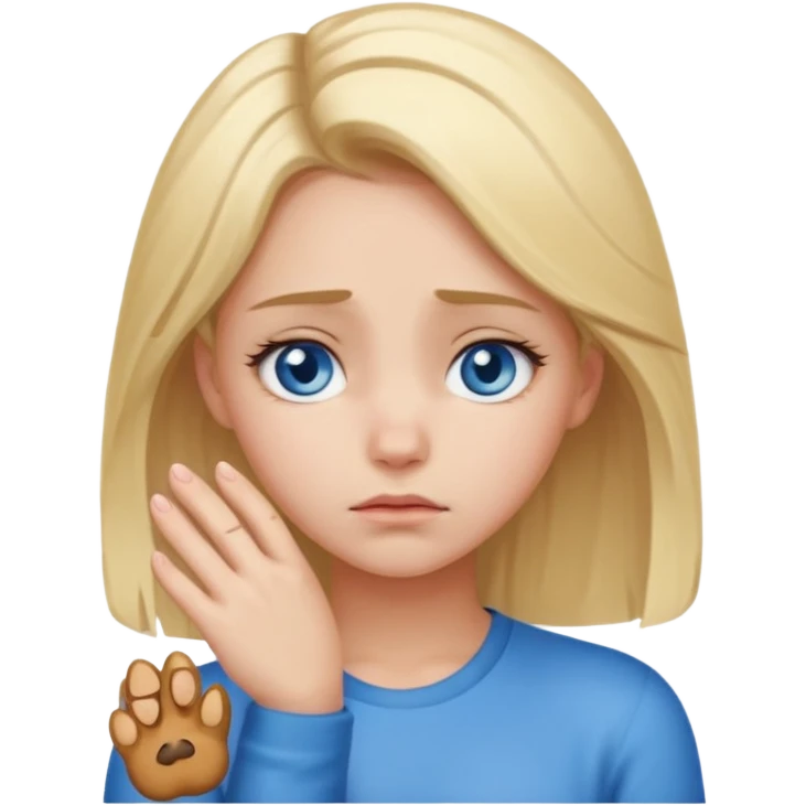 A girl holding its forehead with its paw because it has a headache emoji
