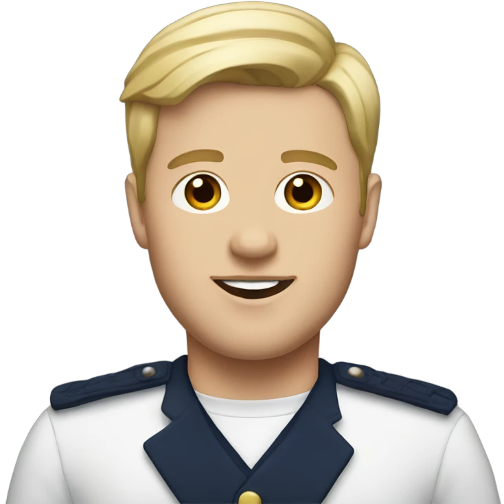 A white  man with red lipstick wearing a navy outfit  emoji
