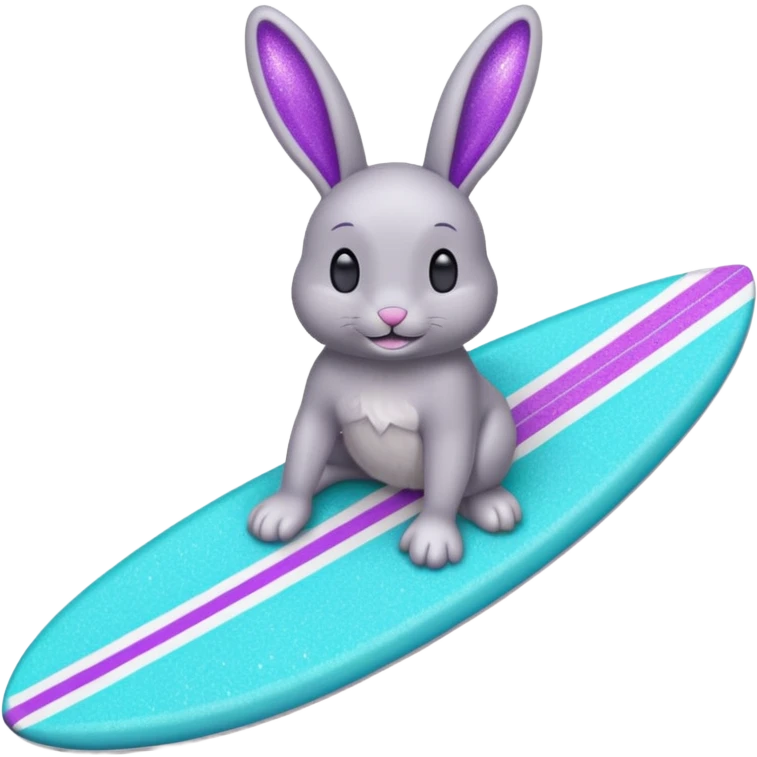 Glitter happy gray bunny purple cian surf emoji