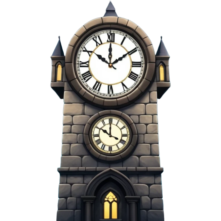 tower with giant circular clock face, hands glowing at midnight
 emoji