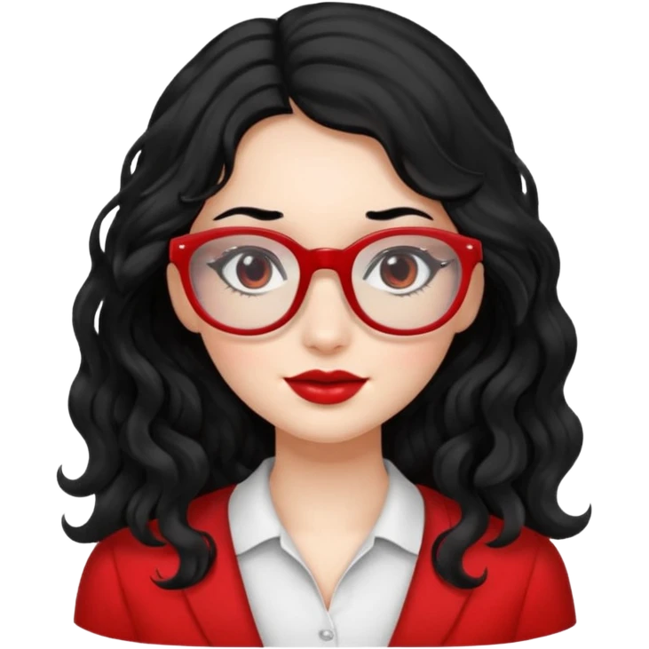 Beautiful girl,Black hair,wavy hair，long hair,Black eyes,Chinese rojo y lentes emoji