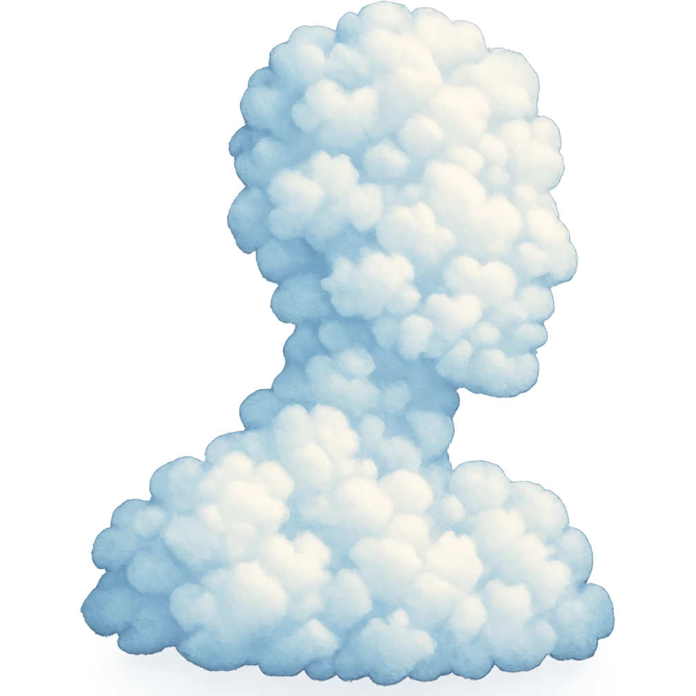 a person from shoulders up composed of many small clouds, bright and recognizable, no text emoji